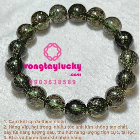  [Hiếm] Vòng tay thạch anh tóc xanh rêu 12 li 7A nhiều tóc, siêu đẹp 