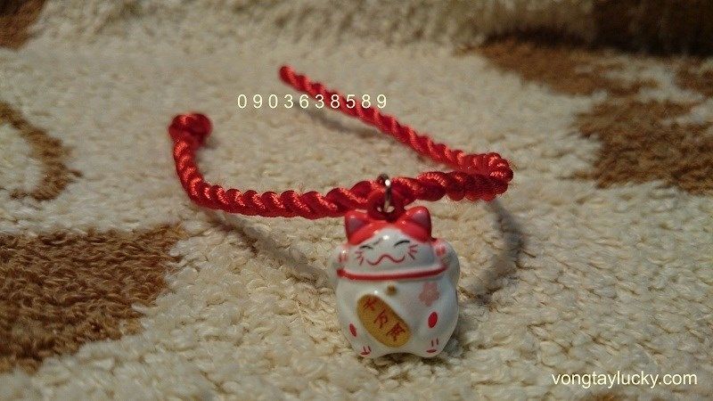 Vòng tay may mắn mèo Nhật bản Maneki Neko trắng vẩy 2 tay MD0042