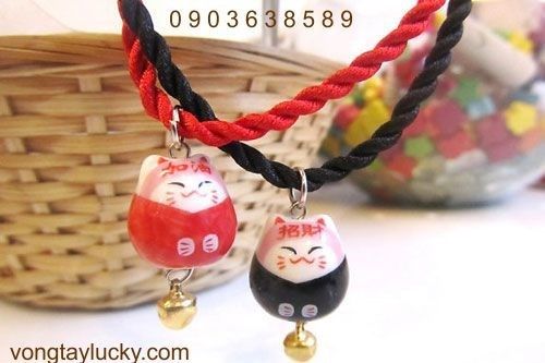 Vòng tay may mắn mèo Maneki Neko chiêu tài - đỏ đen TẤT THẮNG cặp đôi LMSL004doden