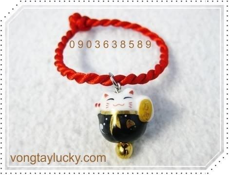 Vòng tay may mắn mèo Maneki Neko cát tường màu đen MS0046