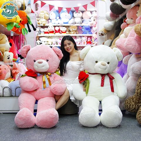 Gấu bông Teddy - Nơ Ôm Hoa Hồng 1m4