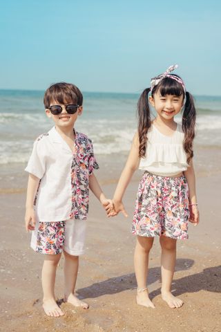  Quần Short Bé Linen Hoa Lá 