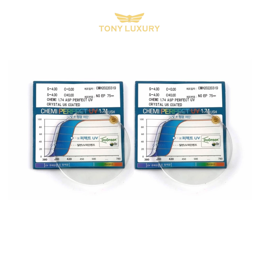 TRÒNG KÍNH CHEMI LENS PERFECT UV CRYSTAL U6 COATED 1.74 CHÍNH HÃNG