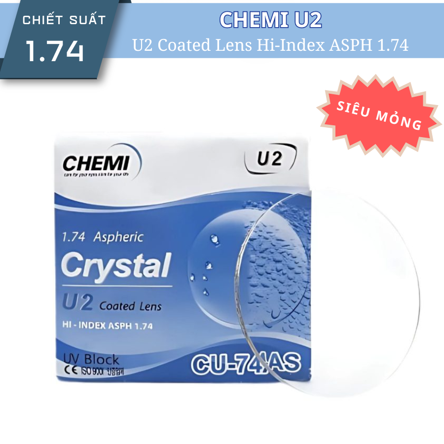 TRÒNG KÍNH CHEMI SIÊU MỎNG CHỐNG CHÓI 1.74 U2 CHÍNH HÃNG