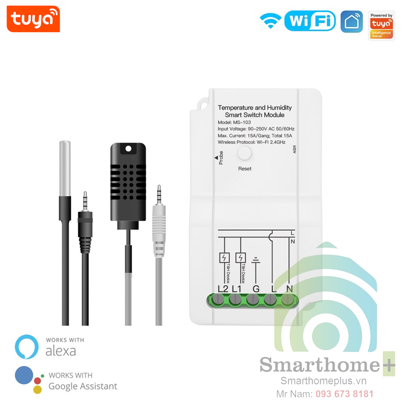 Công Tắc Cảm Biến Nhiệt Độ Độ Ẩm Wifi Tuya MS-103