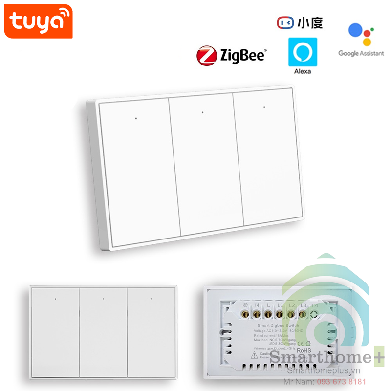 Công Tắc Cơ Cao Cấp Không Dây Nguội Zigbee Hình Chữ Nhật Tuya