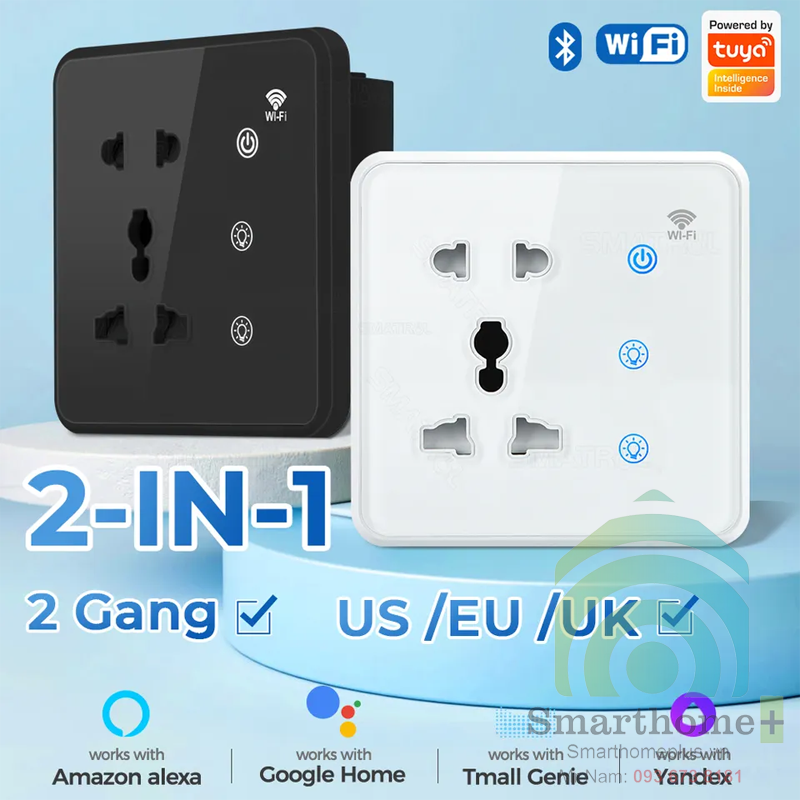 Ổ Cắm Tích Hợp Công Tắc Âm Tường Hình Vuông Zigbee Tuya ZS3-EU