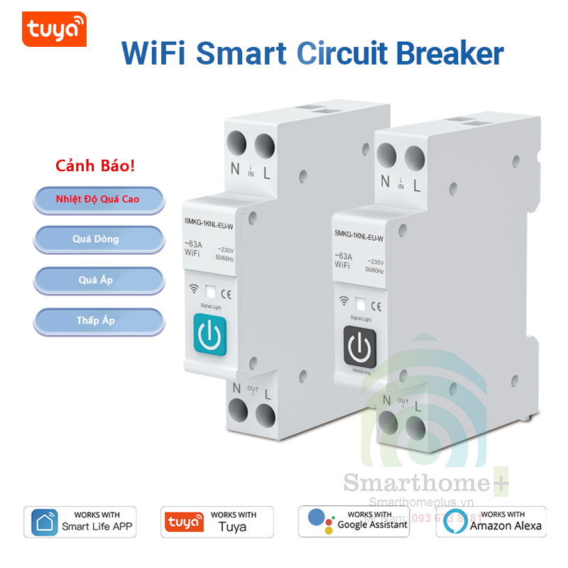 Công Tắc Wifi Công Suất Lớn Lắp Tủ Điện 63A 1 Pha Tuya Có Đo Công Suất Tiêu Thụ Điện SHP-CB6v2