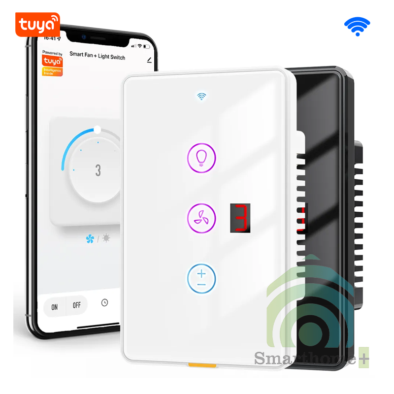 Công Tắc WiFi Điều Khiển Quạt Trần Hình Chữ Nhật Có Đèn Tuya SHP-DF2-US