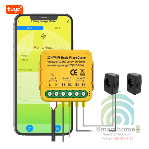 Thiết Bị Kẹp Dòng Giám Sát Công Suất Điện 1 pha 80A Wifi Tuya SHP-EM8