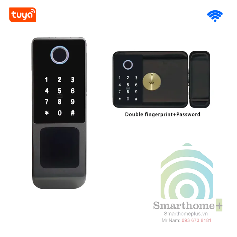 Khóa Cổng Chống Nước 2 Mặt Đọc Vân Tay Thẻ Từ Mã Số Lưỡi Gà Móc Wifi Tuya SHP-IDL10Cv3