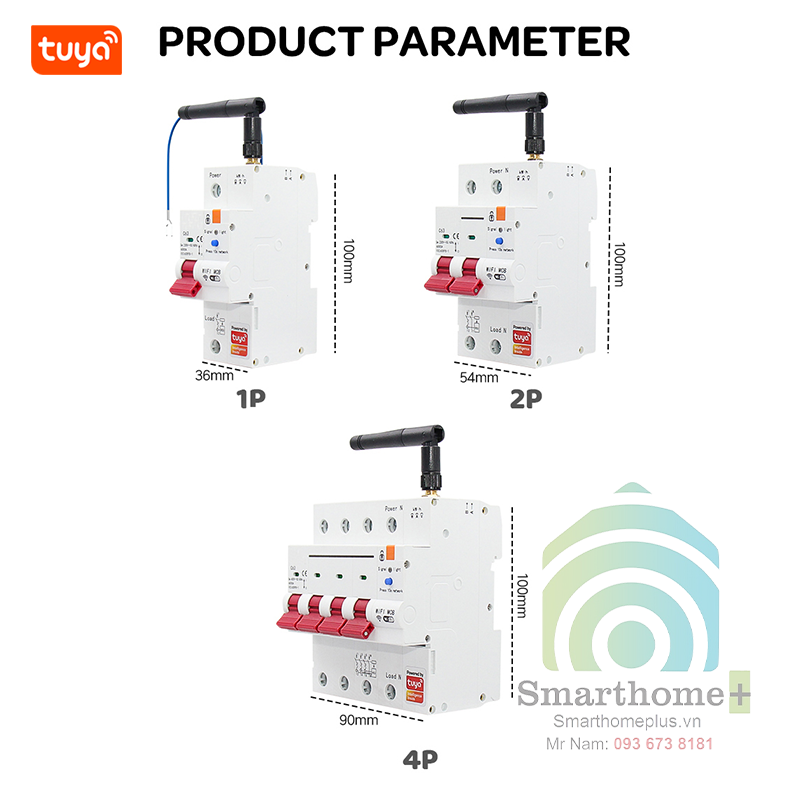 Aptomat Tổng Bảo Vệ Quá Áp, Thấp Áp, Quá Dòng, Rò Dòng 63A Tuya SHP-IO3