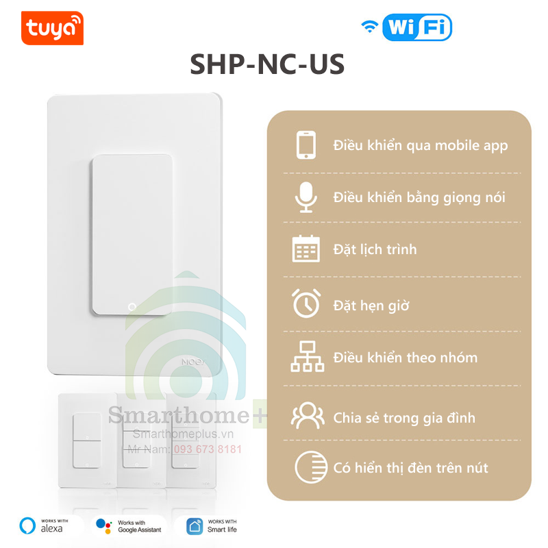 Công Tắc Cơ Wifi Thông Minh Hình Chữ Nhật Tuya SHP-NC-US