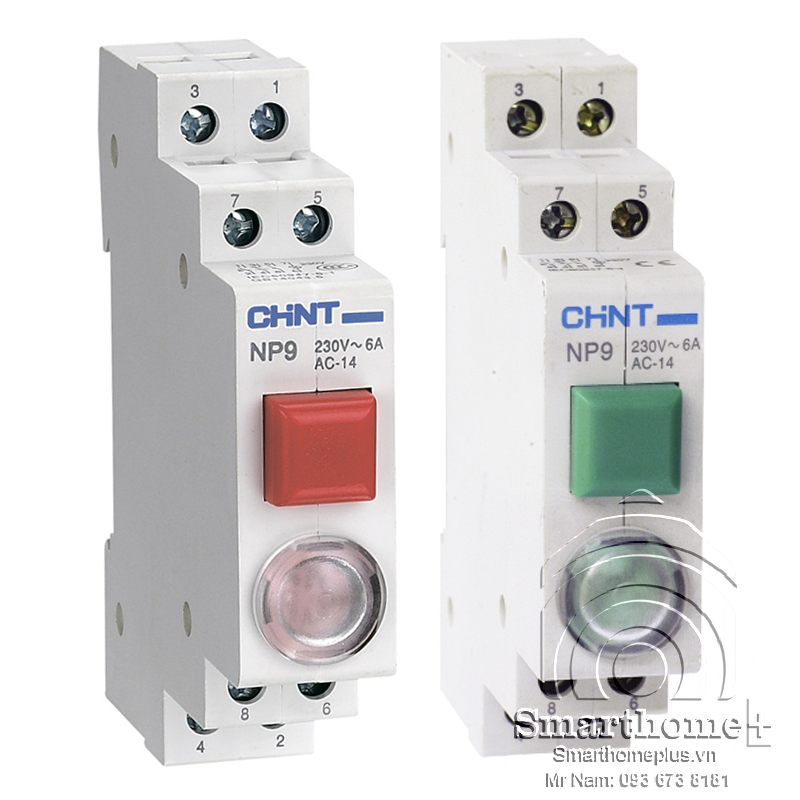 Nút Nhấn Công Tắc Có Đèn Báo Cài Tủ Điện 220V CHINT NP9