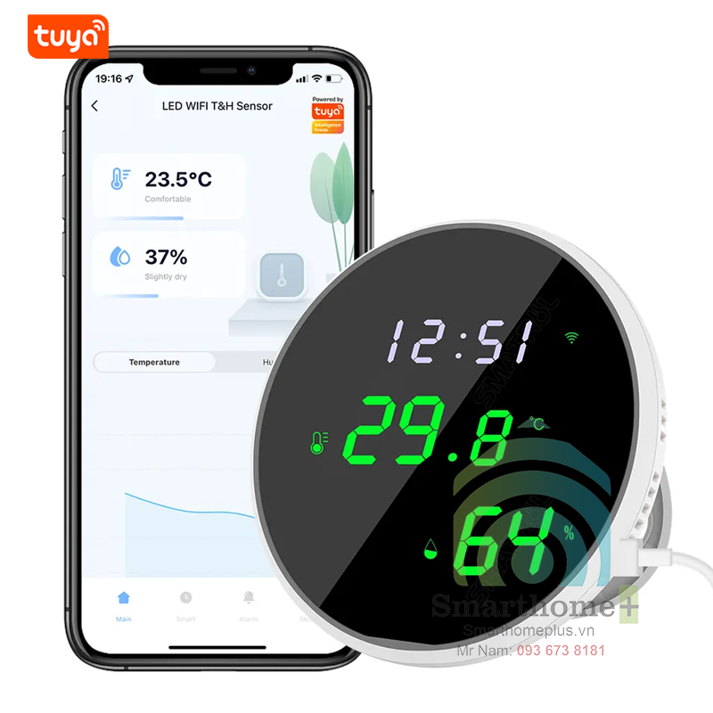 Nhiệt Kế Đo Độ Ẩm LED Màn Hình Gương Wifi Tuya TTH8