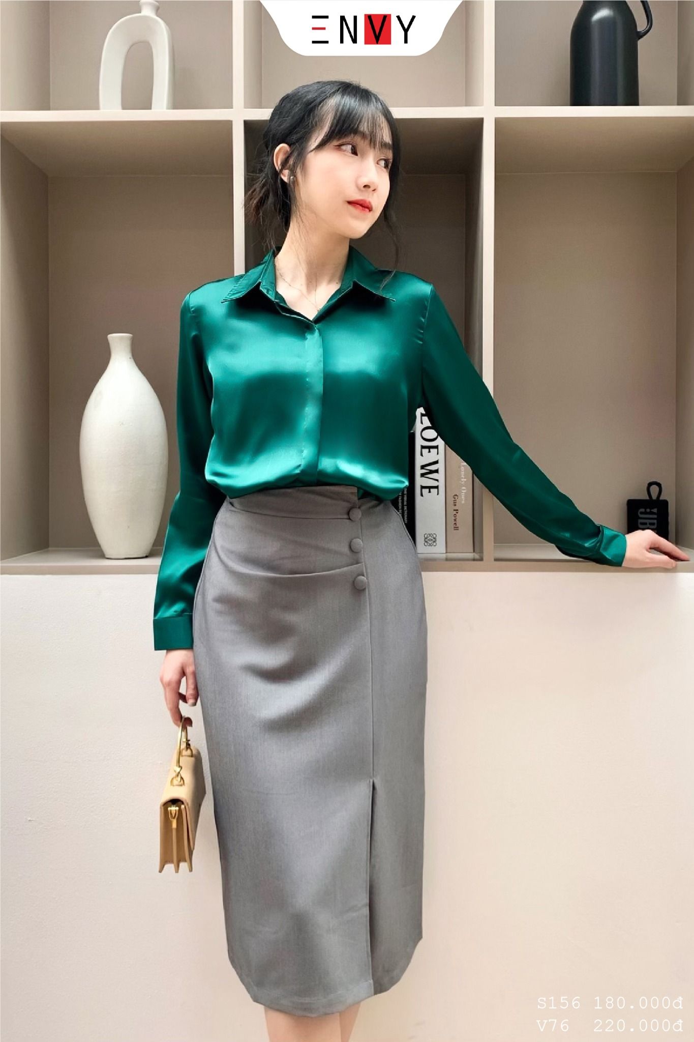 Chân váy lụa eo cao xẻ tà  Phong Cách Sài Gòn