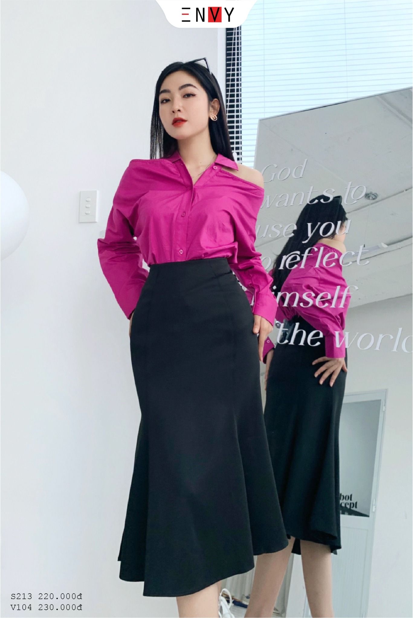 Chân Váy Nữ Công Sở NK Fashion Dáng Dài Đuôi Cá Lệch Kèm Đai Eo Chất