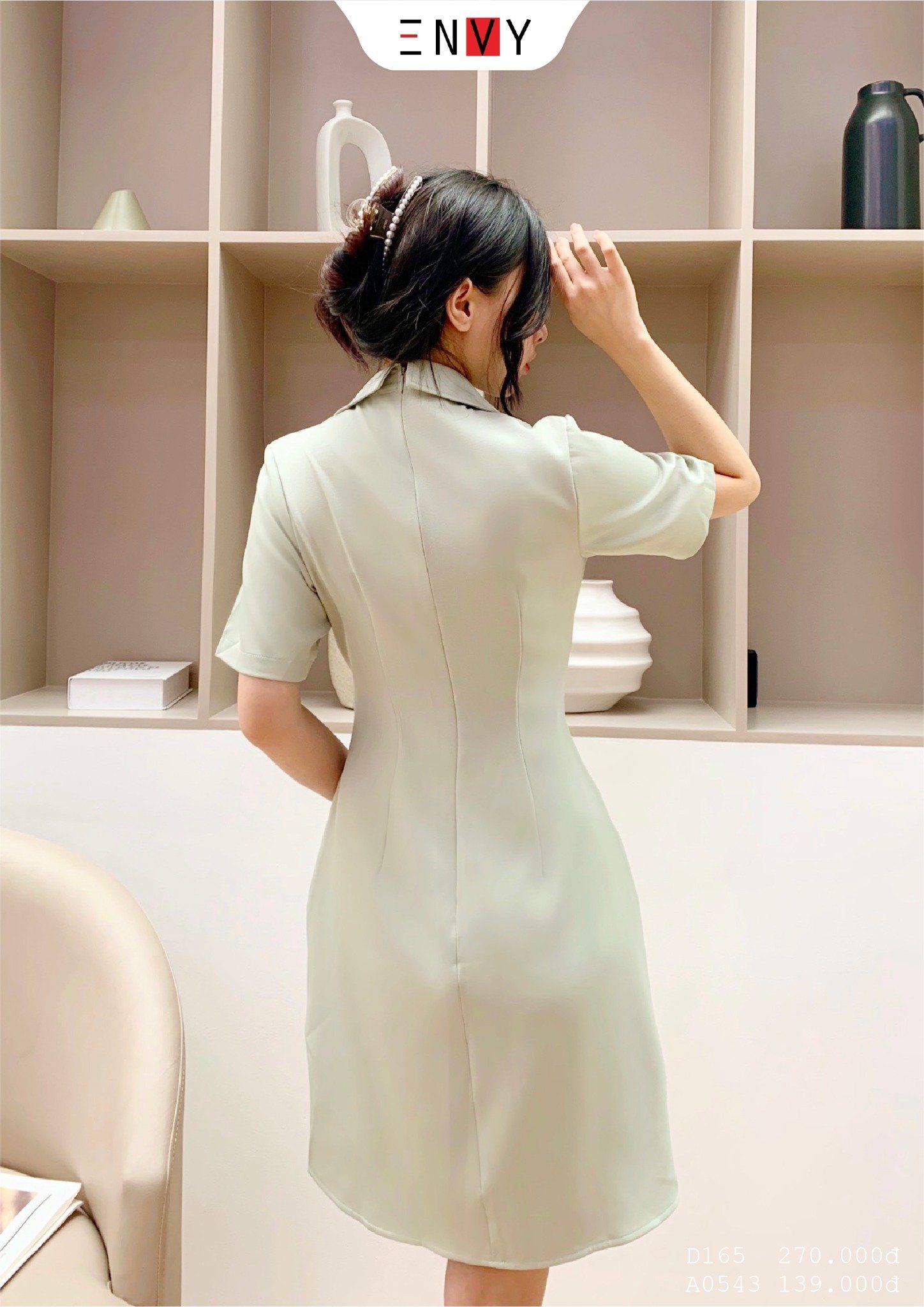 Đầm cổ vest dáng xòe tay lỡ LD150