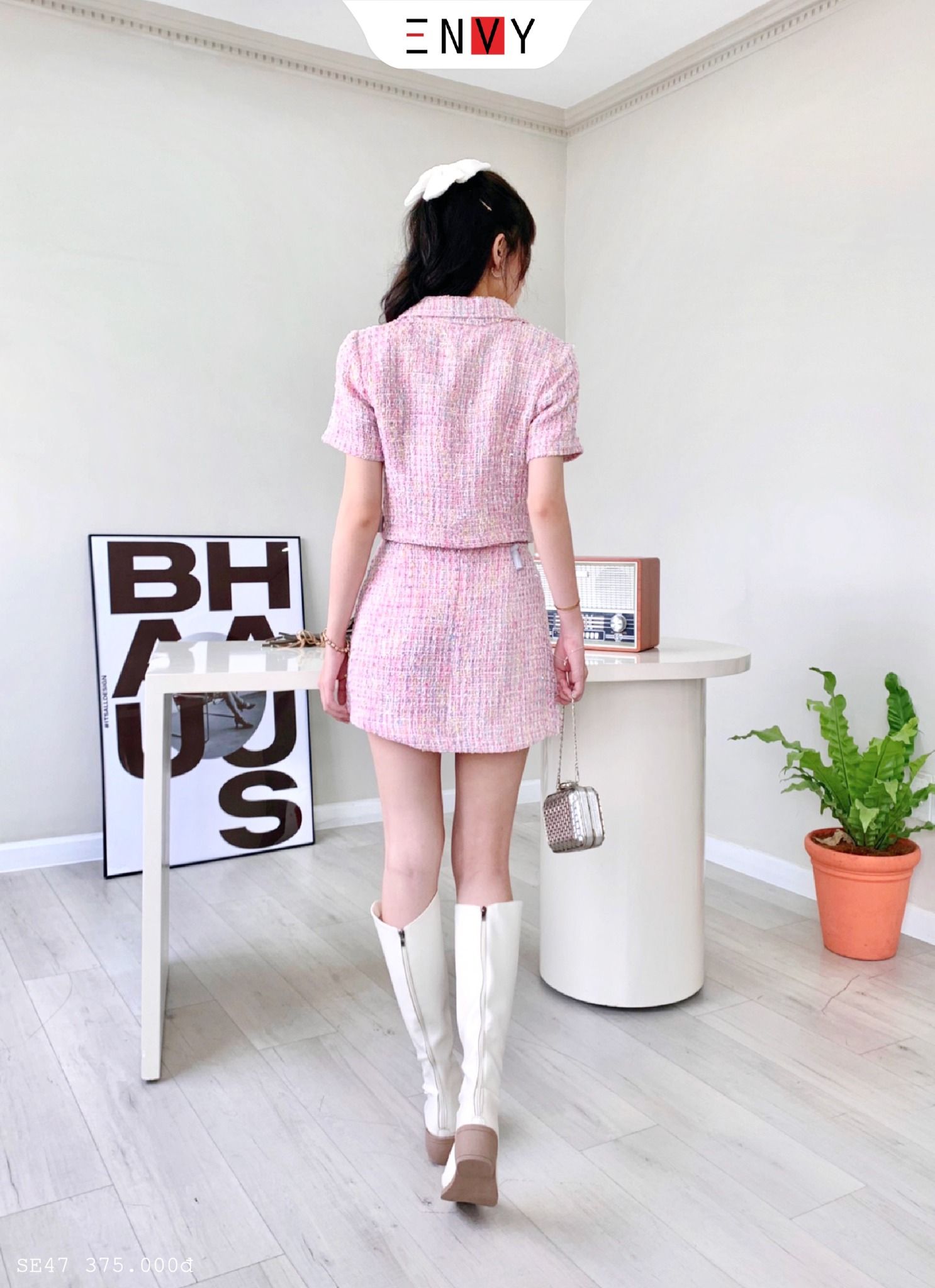 Set vest nữ dài tay mix chân váy chữ A DD201