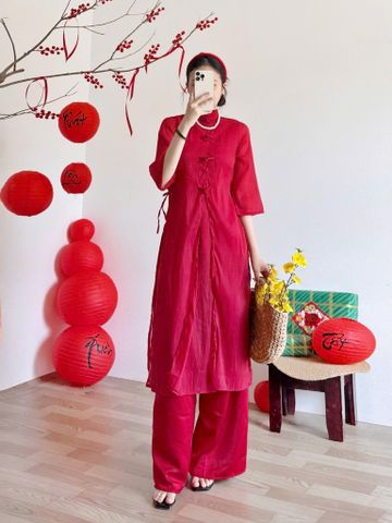  Áo Dài Tơ Voan Cúc Tàu 