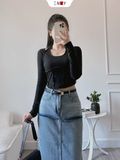  Croptop Dài Tay Cổ Yếm 