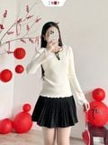  Chân Váy Dạ Xếp Li Kèm Nơ 
