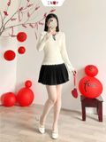  Chân Váy Dạ Xếp Li Kèm Nơ 