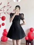  Đầm Cổ Vuông Phối Lưới 