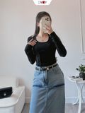  Croptop Dài Tay Cổ Yếm 