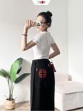  Jean Ống Rộng Đen Thêu Chữ 
