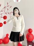 Chân Váy Dạ Xếp Li Kèm Nơ 