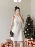  Đầm Xòe Xoắn Ngực 