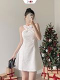  Đầm Xòe Xoắn Ngực 