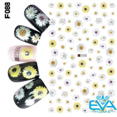  Miếng Dán Móng Tay 3D Nail Sticker Họa Tiết Hoa Cúc Vàng Và Trắng Lovely White And Yellow Daisies Flowers F088 