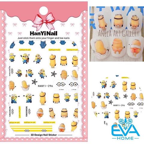  Miếng Dán Móng Tay 3D Nail Sticker Tráng Trí Hoạ Tiết Hoạt Hình Hình Minions Cute HY296 