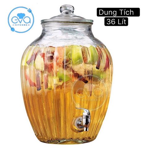  Bình Ngâm Thủy Tinh 36 Lít Có Van Dáng Chum Hoạ Tiết Trái Bí 217 36LV 