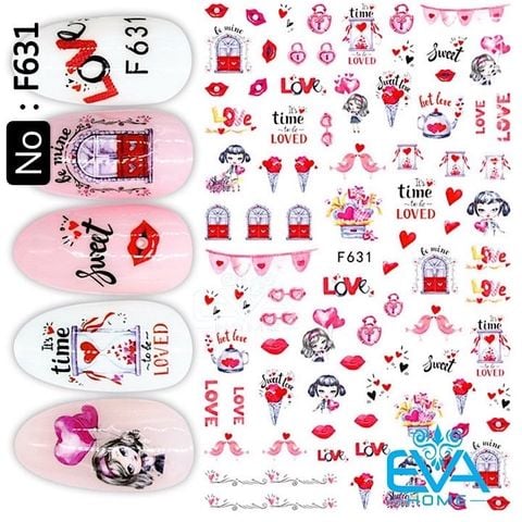  Miếng Dán Móng Tay 3D Nail Sticker Tráng Trí Hoạ Tiết Chủ Đề Tình Yêu Time Love F631 