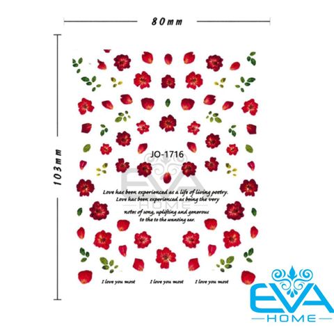  Miếng Dán Móng Tay Móng Chân Stickers Nail Hoạ Tiết Hoa Trà Đỏ Red Camellia Flower JO1716 
