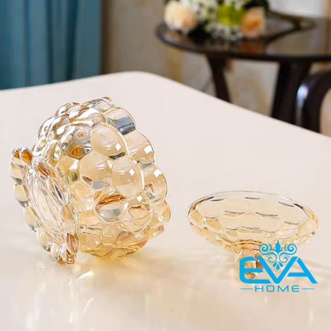  Thố Mứt Thuỷ Tinh Pha Lê Ánh Vàng Hoa Văn Pindoro Nổi Lớn Crystal Glass Sugar Bowl TG5110 Cao Cấp Sang Trọng 