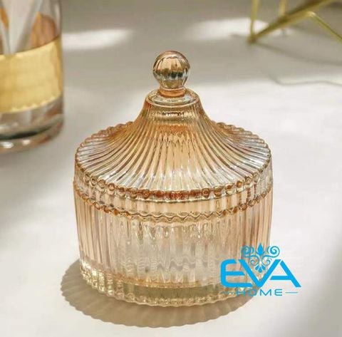  Thố Mứt Thuỷ Tinh Pha Lê Ánh Vàng Kẻ Sọc Phong Cách Royal Sang Trọng / Thố Mứt Tết Thủy Tinh Sọc Vertical Stripes Glass Candy Jar Jz-509-1 