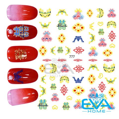 Hình Dán Móng Tay 3D Nail Sticker Trang Trí Đám Cưới Hoạ Tiết Hoa Văn Chữ Hỷ Style Trung Hoa JO777 