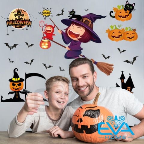  Decal Dán Tường Dán Trang Trí Halloween Bí Ngô SK9319 Không Bị Hư Tường 