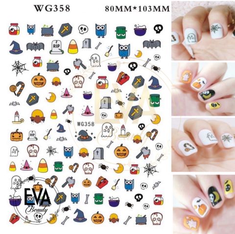  Decal Dán Móng Tay 3D Nail Sticker Hoạ Tiết Lễ Hội Ma Quỷ Halloween WG358 