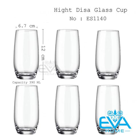  Bộ 6 Ly Thuỷ Tinh Bầu Tròn Cao Chịu Nhiệt Deli 390ML Hight Disa Glass Cup ES1140 