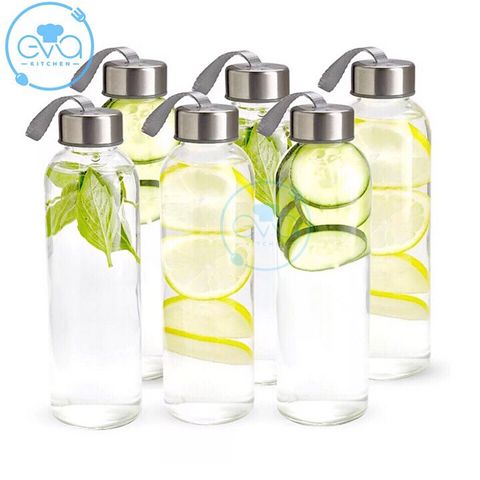  Combo 5  Bình Đựng Nước Thủy Tinh Có Dây Xách 500 Ml 