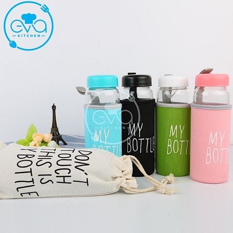  Bình Nước Thủy Tinh In Chữ My Bottle Kèm Vỏ Bọc Vải Neoprene Và Túi Vải Dây Rút Nhiều Màu 500ml 