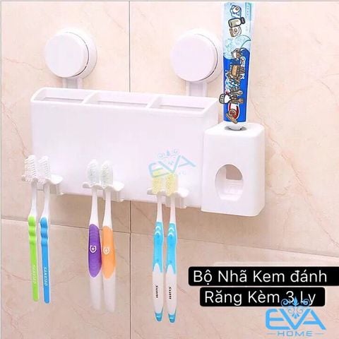  Bộ Nhả Kem Đánh Răng Tự Động Hút Chân Không Kèm 3 Ly 