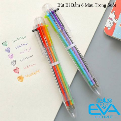  Bút Bi Bấm 6 Màu Trong Suốt Sáng Tạo Tiện Dụng Multicolor pens 6 in 1 M4820 