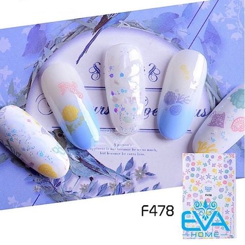  Miếng Dán Móng Tay 3D Nail Sticker Tráng Trí Hoạ Tiết Sinh Vật Biển F478 