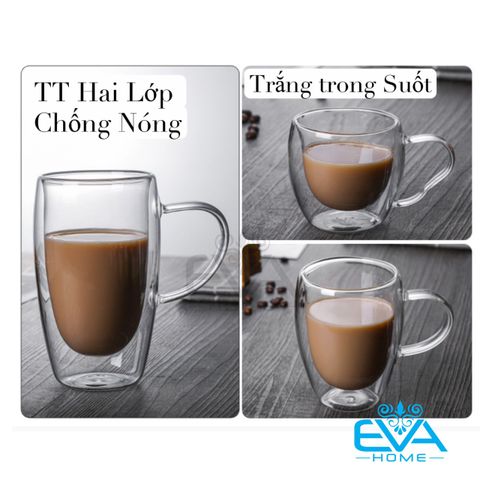  Ly Thuỷ Tinh Hai Lớp Chịu Nhiệt Quai Cầm Double Walled Glass Mug 100ML - 450ML 